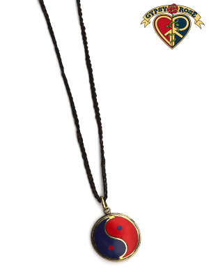 Yin Yang Gemstone Inlay And Metal Pendant On Braided Cord Necklace