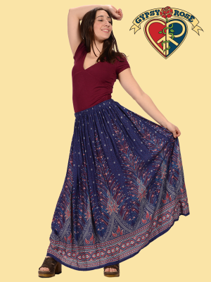 Plumage Parade Printed Rayon Long Skirt