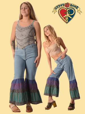 Bell Bottom Jeans With Striped Cotton Pants