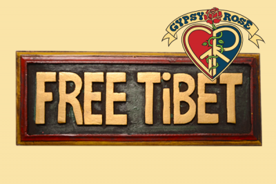 "Free Tibet"  Painted Wooden Plaque Wall Hanging